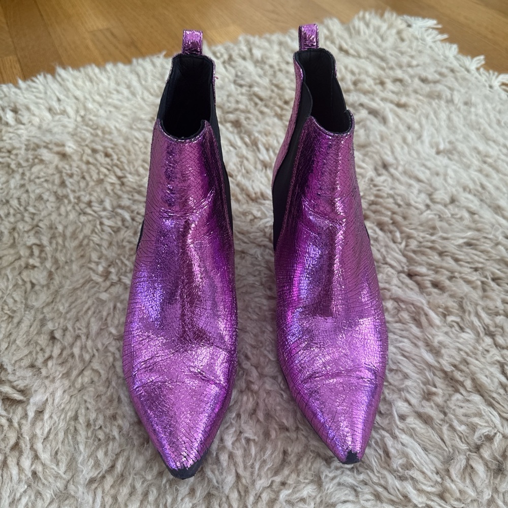 Anine Bing Metallic Pink Stevie Ankle Boots, Size 37 (fits like 7.5)